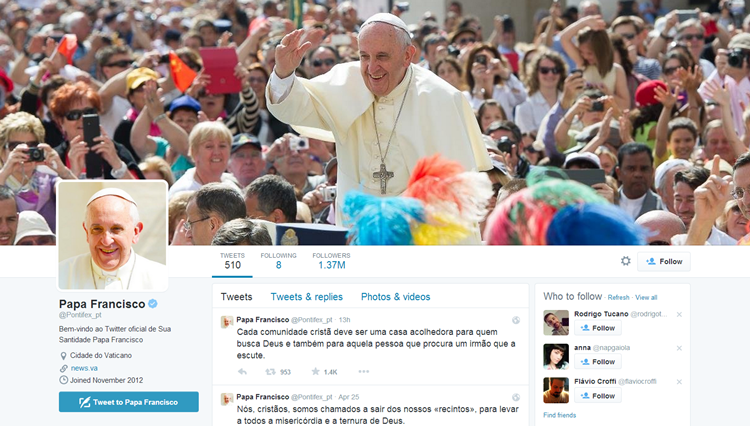 Papa Francisco é o líder mundial mais influente no Twitter, diz estudo